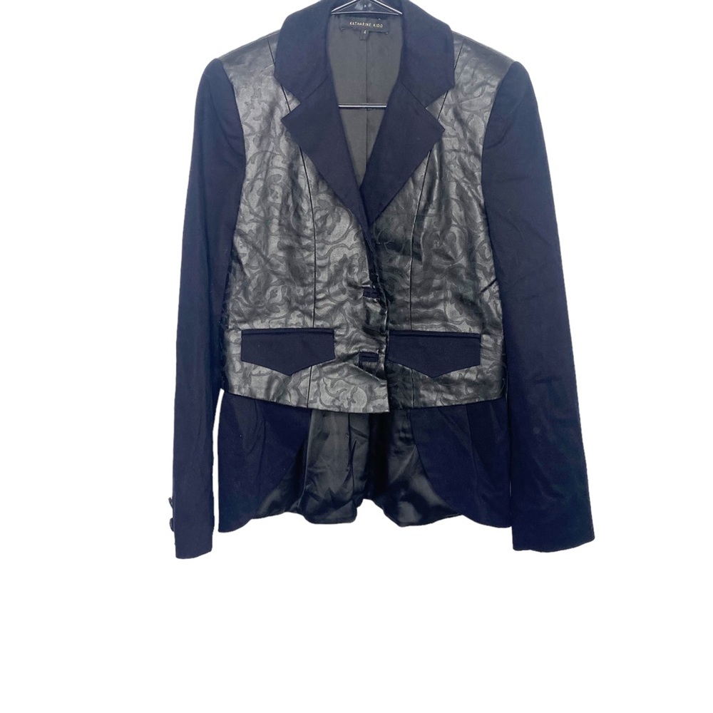 Katharine Kidd blazer jacket New with tags Size 4 black vegan leather peplum